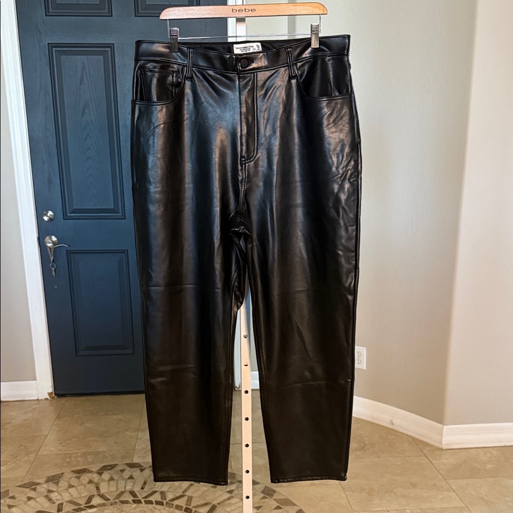 Abercrombie and Fitch Black Vegan Leather Ankle straight high rise Pant.